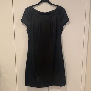 Satin open back black dress